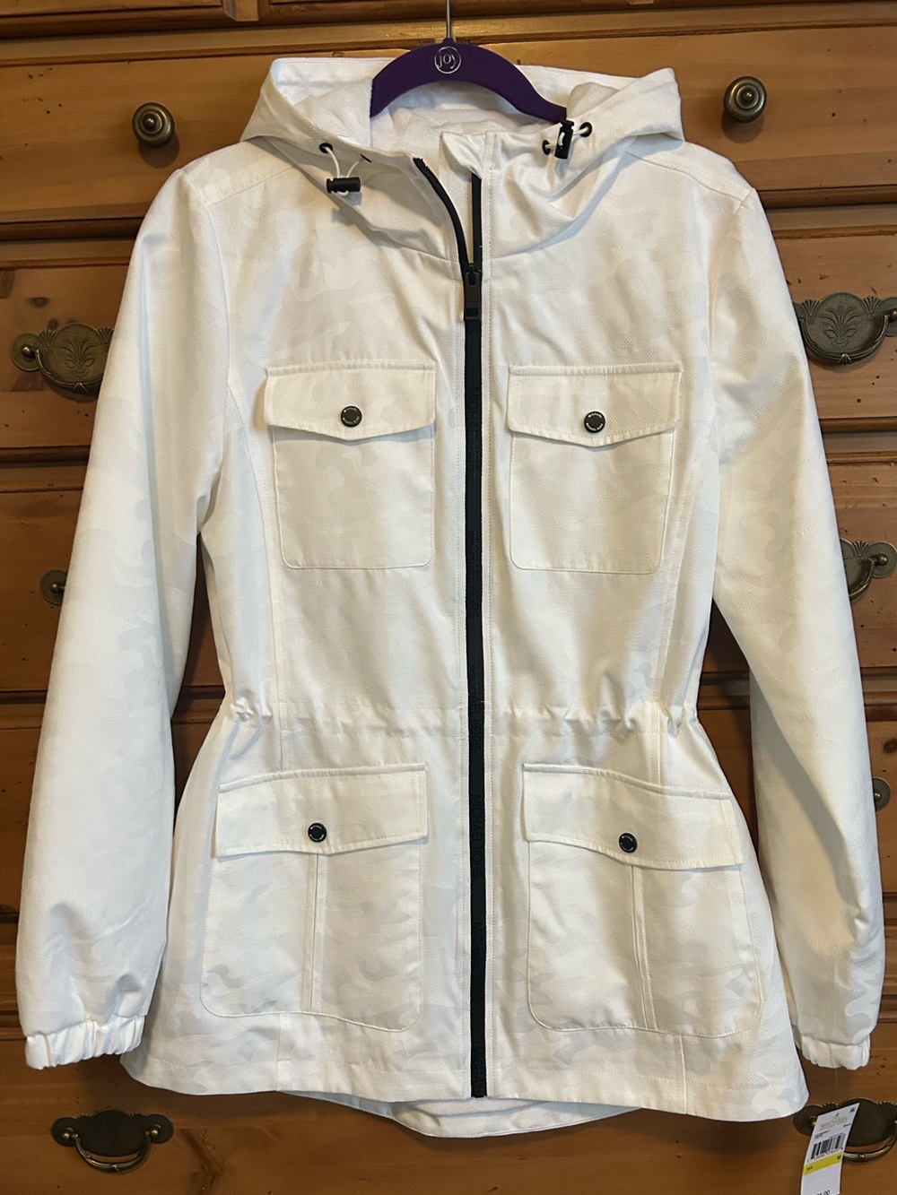 Michael Kors White on White Camo Textured Jacket with Black Trim Sharp!